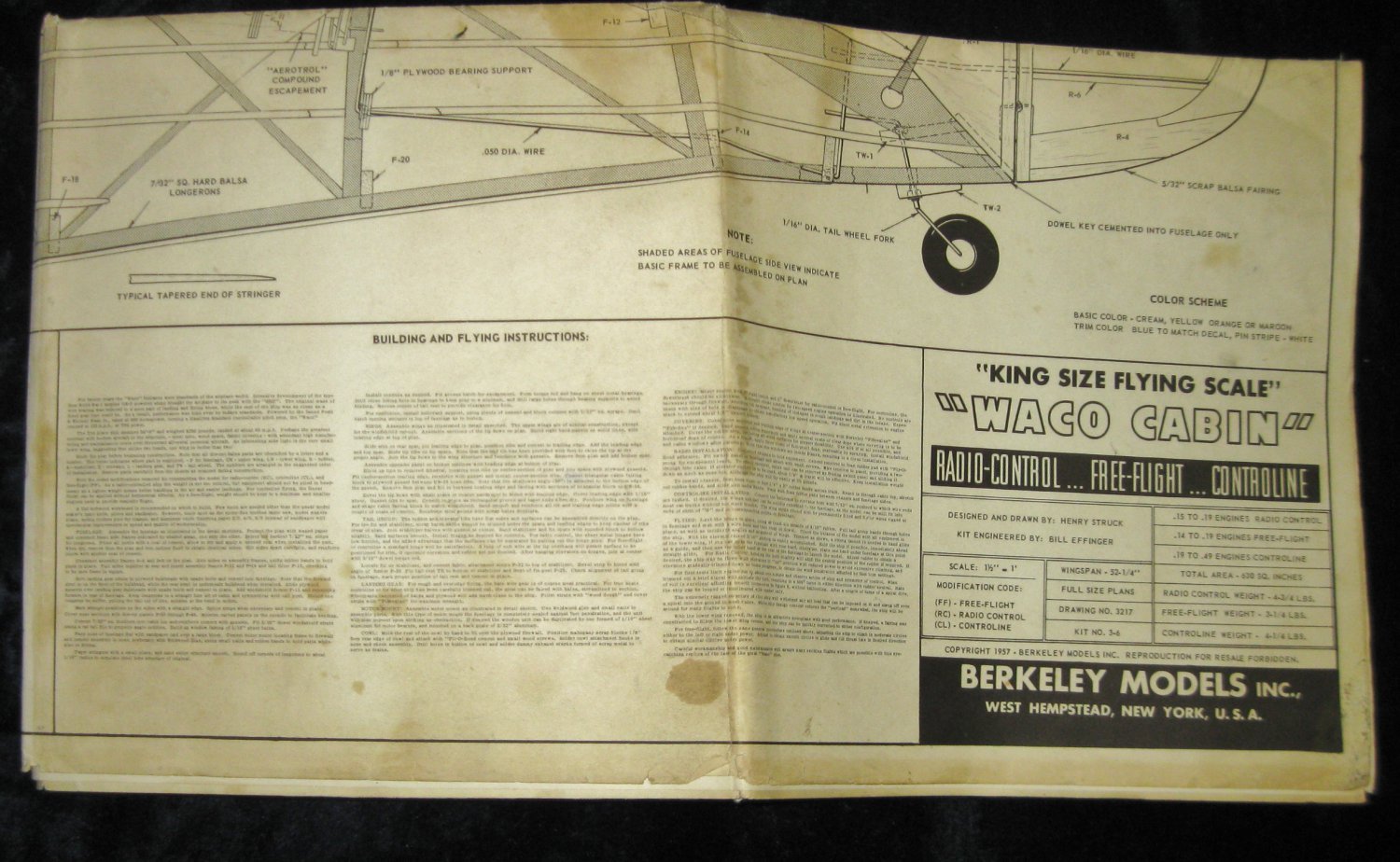 Vintage Berkeley Models "Waco Cabin" Instructions