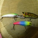lot of 3 super fishing lures, 1 top water plug & 2 diving minnows.