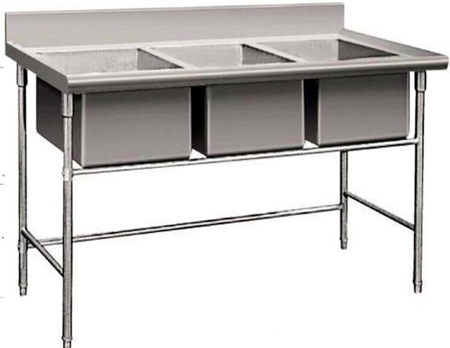 3 Compartment Commercial Stainless Steel Triple Sink Wash Basin Table - FULLY ASSEMBLED