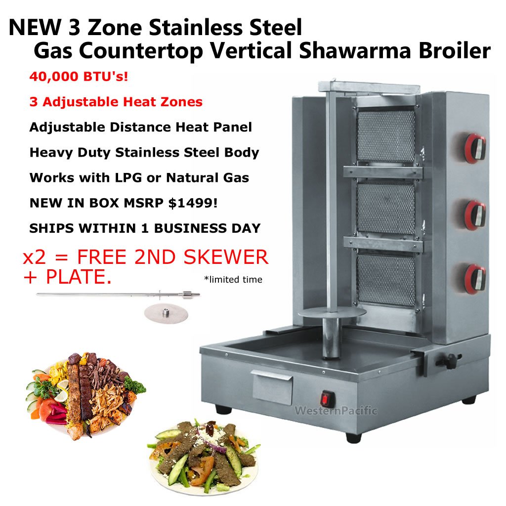 NEW Stainless Steel Gas Gyro Shawarma Machine / Vertical Grill Broiler Al Pastor
