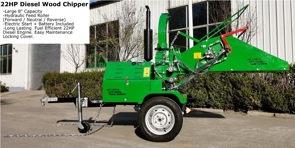 22HP Tow Behind Diesel Wood Log Chipper Shredder Mulcher WP-22HP-D Electric Start