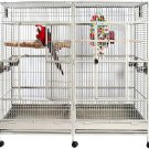 LARGE Double Macaw Parrot Cockatoo Bird Breeder Pet Cage w/ Divider Pure White