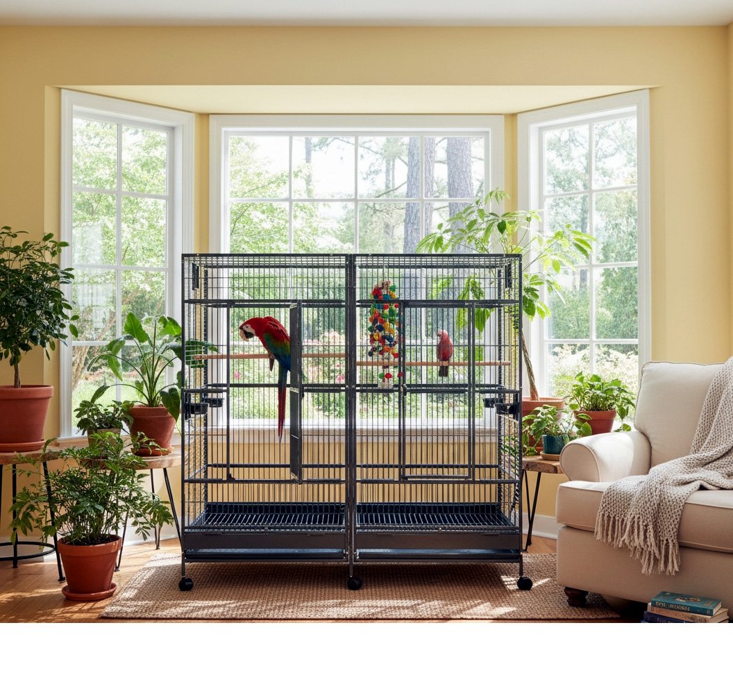 LARGE Double Macaw Parrot Cockatoo Bird Breeder Pet Cage w/ Divider Black Vein