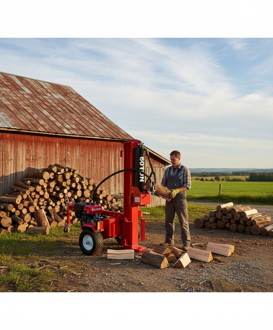 Commercial 60 Ton 15HP Hydraulic Log Wood Splitter w/ Electric Start + Battery Included
