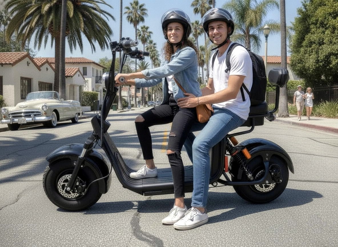NEW 2000W Double Seat Double Battery Fat Tire CityCoco Scooter Moped 40AH Long Range Lithium Battery