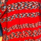 Crocheted Red Receiving Blanket with Brown, Blue & Cream Accents
