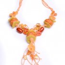 Burlap & Salmon Beaded Necklace