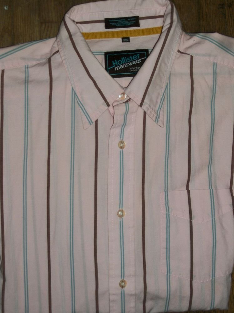 Hollister Men's Long Sleeve Size XXL Pink Stripe Button-Front 100% ...