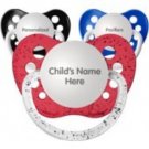 Set of 3 Personalized Pacifiers by Ulubulu, Red Blue and Black, Boys