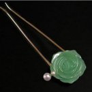 Japanese Hair Pin KANZASHI Rose Jade AKOYA Freshwater Pearl Kimono Japan