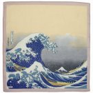 Japanese Ukiyoe Handkerchief 18" Namiura Mt.Fuji Hokusai Edo Made in Japan
