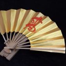 Japanese Golden Hand Fan Sensu Kanji Kotobuki Celebration Bamboo Stand Japan