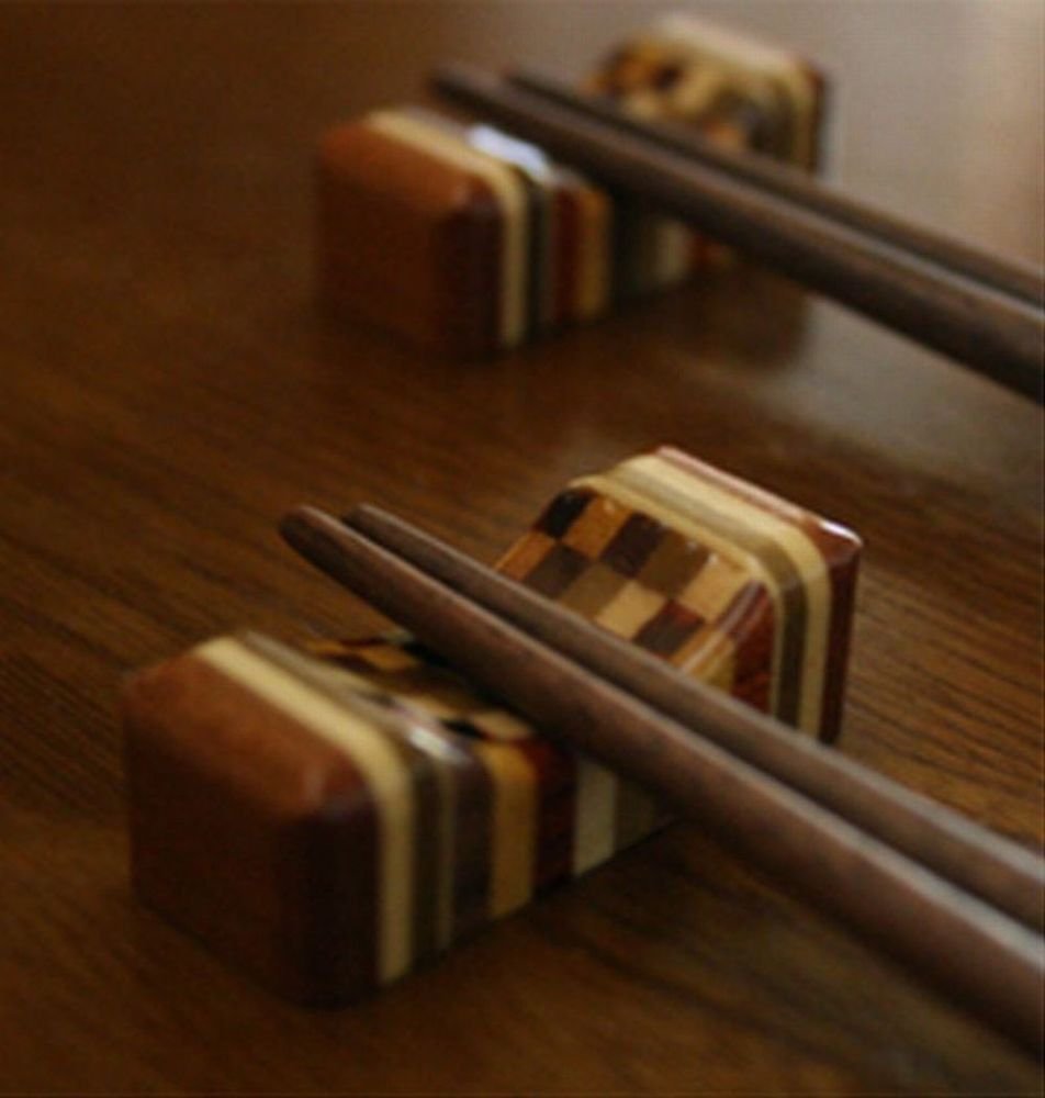 Japanese YOSEGI Chopsticks Rest Natural Wood Aphananthe-aspera Made in Japan