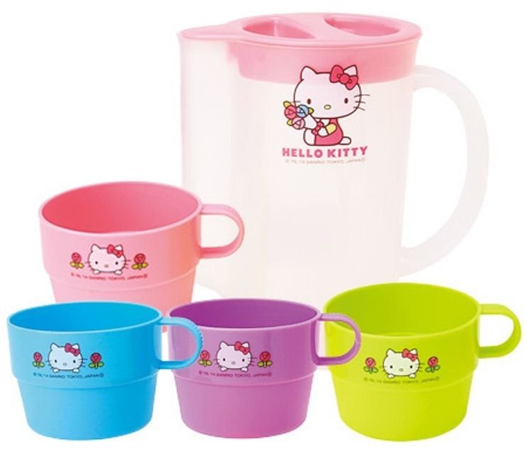 HELLO KITTY 4pcs Plastic Stacking Cups With Pitcher Sanrio Japan Special Edition