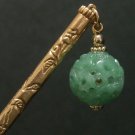 Japanese Hair Pin KANZASHI India Jade Natural Stone Ball 14KGF Kimono Japan