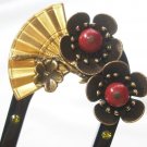 Japanese Hair Pin KANZASHI RED PLUM Red Coral Kimono Made In Japan