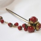 Japanese Hair Pin KANZASHI High-quality Red Coral Red Plum blossom Kimono Japan
