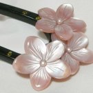 Japanese Hair Pin KANZASHI Mother of Pearl & Freshwater Pearl Pink Flower Kimono