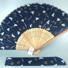 Japanese Folding Fan Sensu Silk and Bamboo Kawaii Usagi Japan Rabbit With Bag
