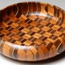 Japanese Yosegi Natural Wooden Bowl Wickerwork Pattern 6" Made in Hakone Japan