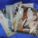 Set of 3 Ukiyoe Handkerchief Kabuki Geisha Hokusai Utamaro Edo Made in Japan