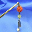 Japanese Hair Pin KANZASHI Rose Coral Garnet Pearl Crystal With Box Kimono Japan