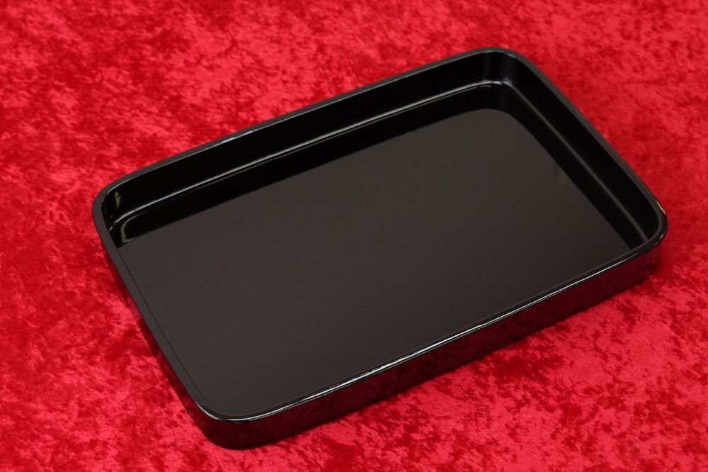Japanese Obon High Quality Lacquer Large Tray Black Wood With Box Made in Japan