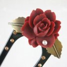 Japanese Hair Pin KANZASHI Red Rose Flower Natural Pearl Swarovski Kimono Japan