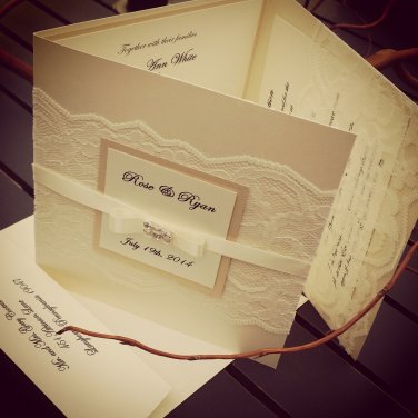 100 Three panels Lace Invitation w RSVP , Information and Reception included