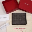 SALVATORE FERRAGAMO WALLET $295 DARK BROWN LOGO GANCINI CALFSKIN WALLET NEW