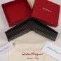 SALVATORE FERRAGAMO WALLET $295 DARK BROWN LOGO GANCINI CALFSKIN WALLET NEW