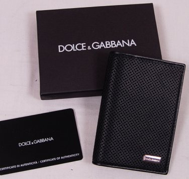 DOLCE & GABBANA WALLET $265 BLACK PATTERNED CALFSKIN LOGO ORNAMENT CARDCASE NEW