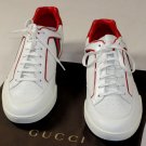 GUCCI SHOES $545 WHITE/RED LOGO EMBOSSED WEB STRIPE SIDE TRAINERS 10.5 43.5 NEW