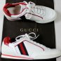GUCCI SHOES $545 WHITE/RED LOGO EMBOSSED WEB STRIPE SIDE TRAINERS 10.5 43.5 NEW