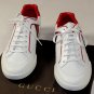GUCCI SHOES $545 WHITE/RED LOGO EMBOSSED WEB STRIPE SIDE TRAINERS 10.5 43.5 NEW