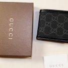 GUCCI WALLET $220 BLACK LOGO GUCCISSIMA FABRIC LEATHER TRIM MINI BI-FOLD NEW