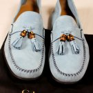GUCCI SHOES $545 POWDER BLUE SUEDE BAMBOO TASSELED VAMP LOAFER 11 44e NEW