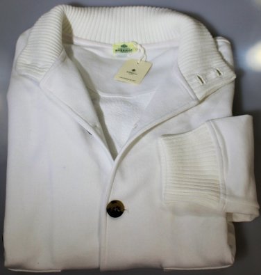 BORRELLI SWEATER $745 WHITE COMBED COTTON 8-BTN CARDIGAN MED 50e NEW