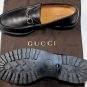 GUCCI SHOES $595 BLACK CALF LOGO HORSEBIT ORNAMENTED LUG SOLE LOAFER 8.5 41 NEW