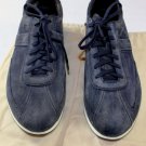 SANTONI SHOES $495 DARK BLUE SUEDE LOGO EMBOSSED STRIPE TRAINERS 10 43e NEW