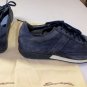 SANTONI SHOES $495 DARK BLUE SUEDE LOGO EMBOSSED STRIPE TRAINERS 10 43e NEW