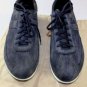 SANTONI SHOES $495 DARK BLUE SUEDE LOGO EMBOSSED STRIPE TRAINERS 10 43e NEW