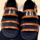 PRADA SHOES $675 BLUE/BROWN CONTRAST RUNWAY LOGO BUCKLED SANDAL 12 45e NEW