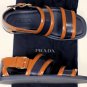 PRADA SHOES $675 BLUE/BROWN CONTRAST RUNWAY LOGO BUCKLED SANDAL 12 45e NEW