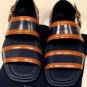 PRADA SHOES $675 BLUE/BROWN CONTRAST RUNWAY LOGO BUCKLED SANDAL 12 45e NEW