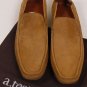 A.TESTONI SHOES $445 TAN BROWN NUBUCK LOGO SIGNATURE SOLE DRIVERS 12D 45e NEW