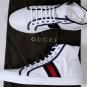 GUCCI SHOES $495 WHITE/NAVY WEB STRIPE LEATHER/CANVAS RESORT TRAINERS 11 44e NEW