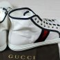 GUCCI SHOES $495 WHITE/NAVY WEB STRIPE LEATHER/CANVAS RESORT TRAINERS 11 44e NEW