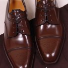 A. TESTONI SHOES $1090 BROWN CALF TOE ORNAMENTED CAPTOE HANDMADE DERBY 9 42 NEW