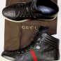 GUCCI SHOES $645 BLACK GUCCISSIMA EMBOSSED LOGO HITOP TRAINER 11.5 44.5e NEW